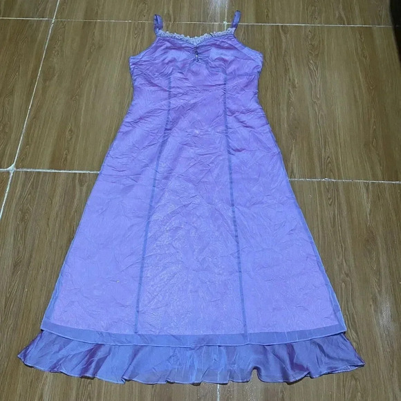 VTG Cottagecore Charng Shin Silk Cami Midi Dress 11/L/XL Sleeveless Line Violet - Picture 6 of 14